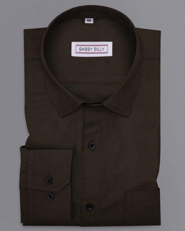 Men's Warm Brown Polyester Cotton solid Shirt - Putra Men's Warm Brown Polyester Cotton solid Shirt - Putra