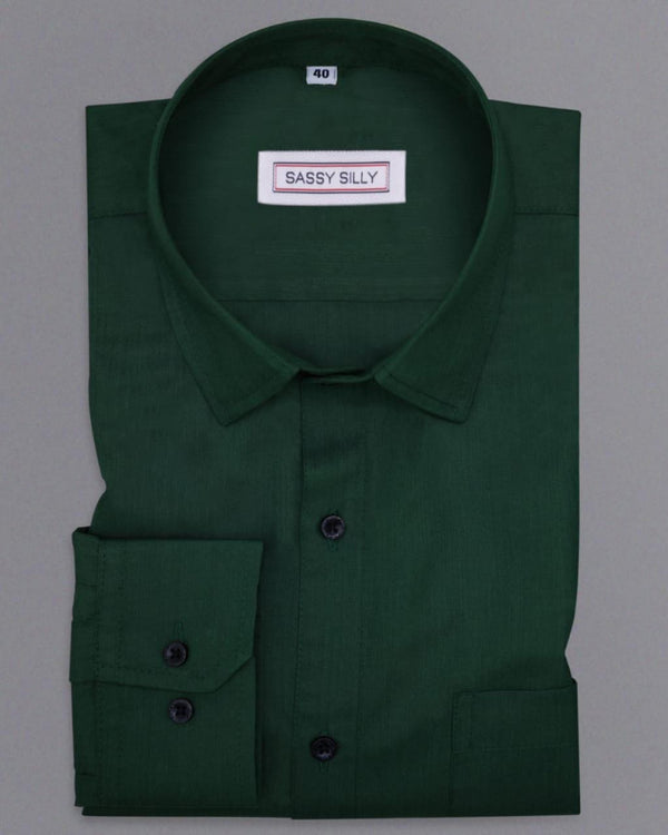 Men's Refreshing Dark Green Polyester Cotton solid Shirt