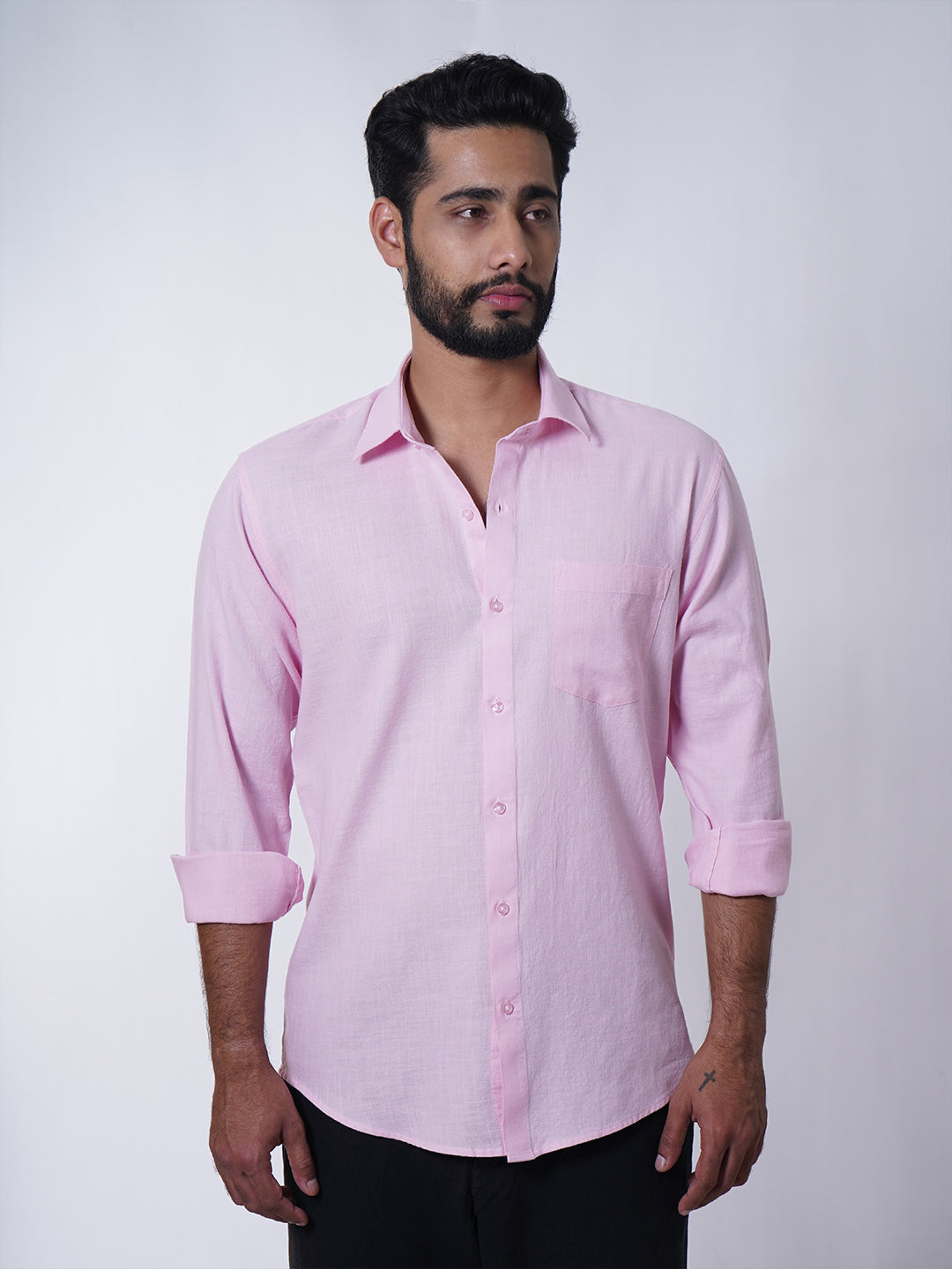 Men Pink Slub Cotton Shirt