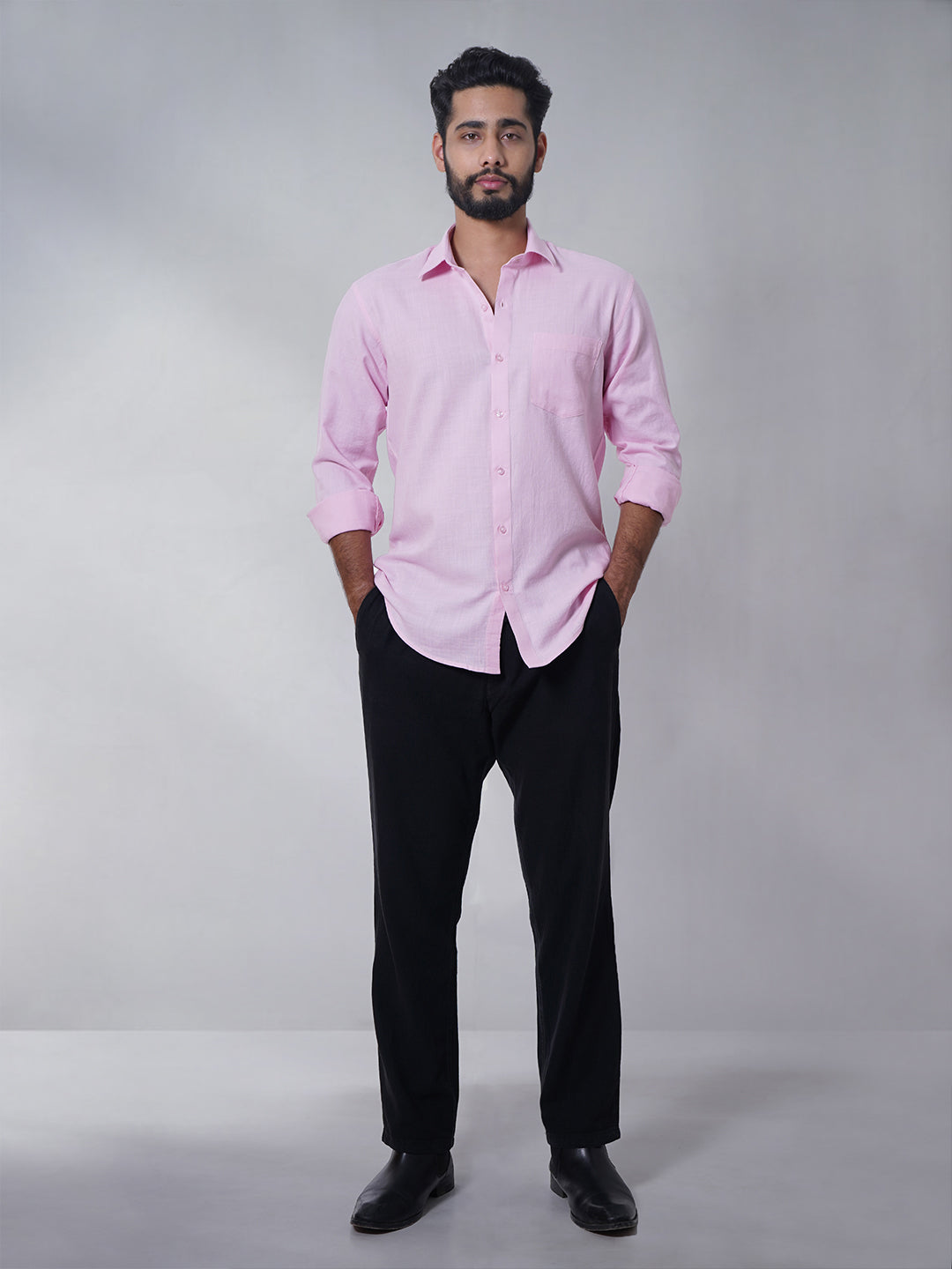 Men Pink Slub Cotton Shirt