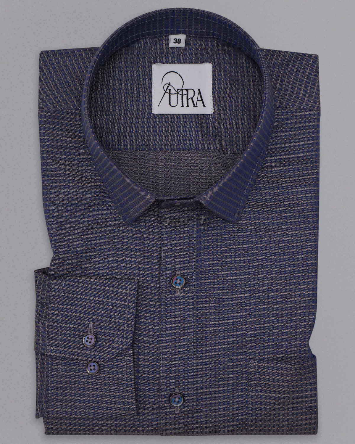 Elegant 100% Cotton Yarn-Dyed Shirt – Classic Navy with Subtle Micro Pattern