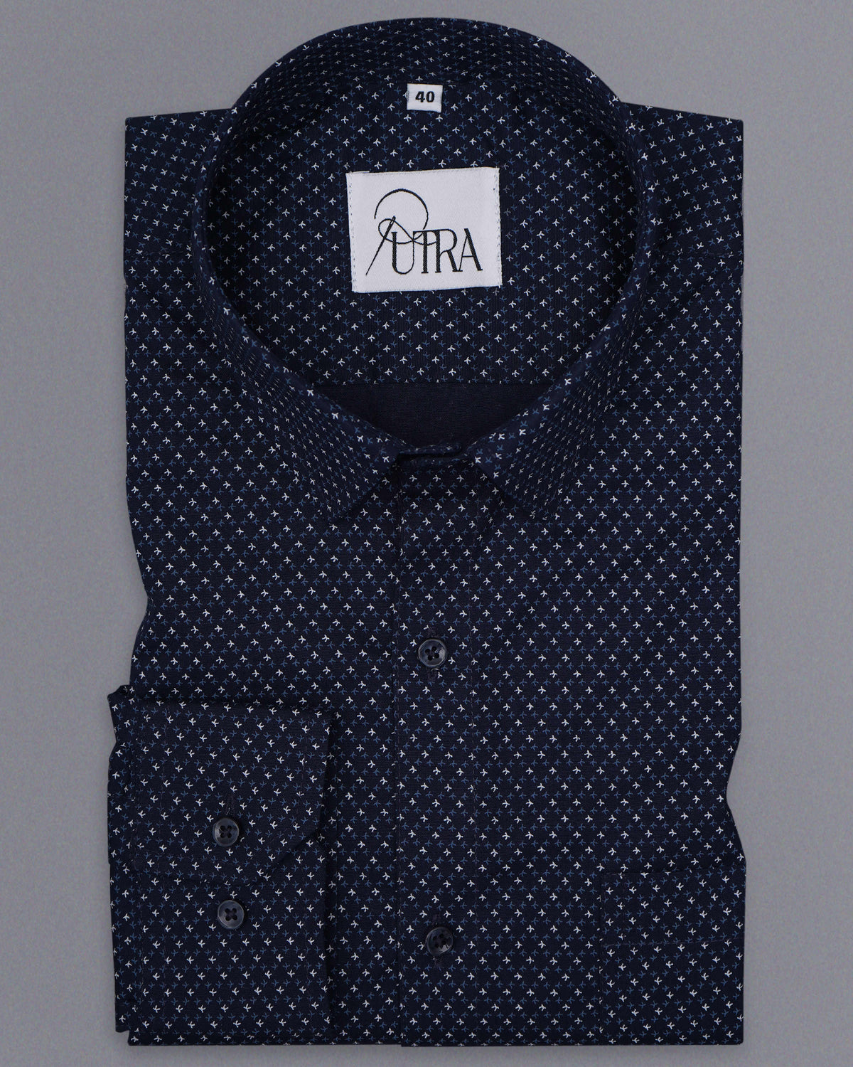 Men&#39;s Dark Blue Printed Cotton Shirt