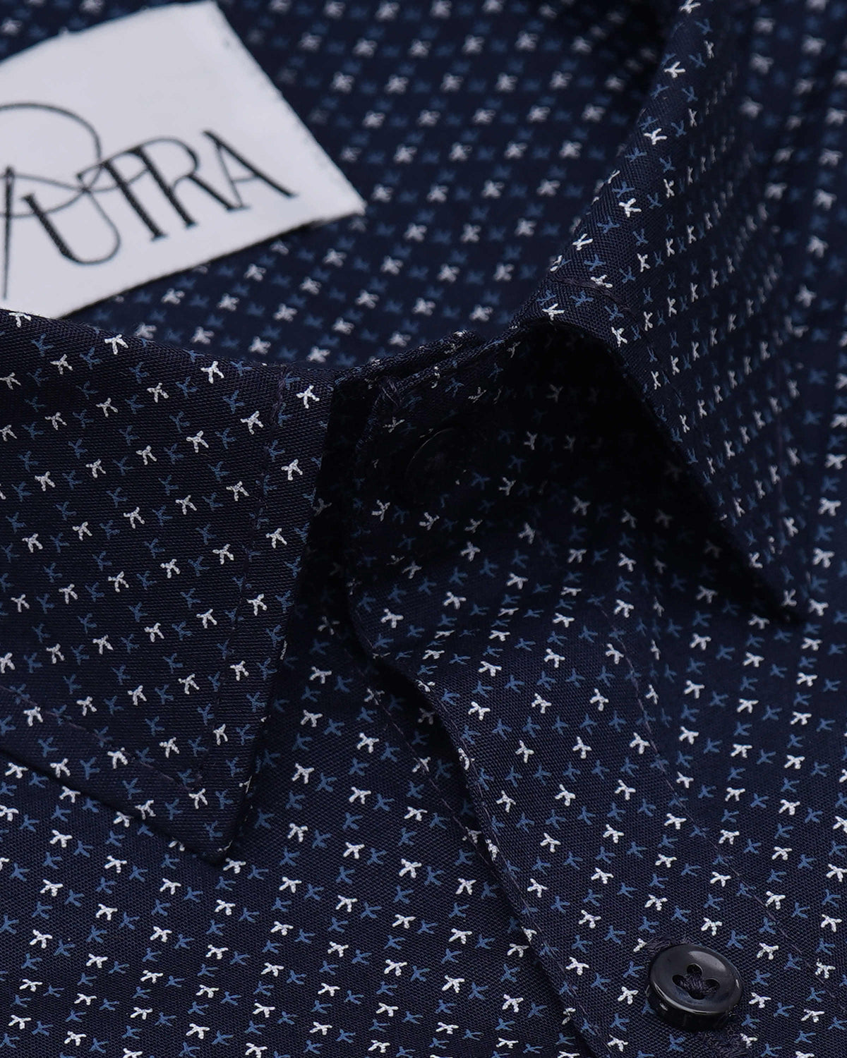 Men&#39;s Dark Blue Printed Cotton Shirt