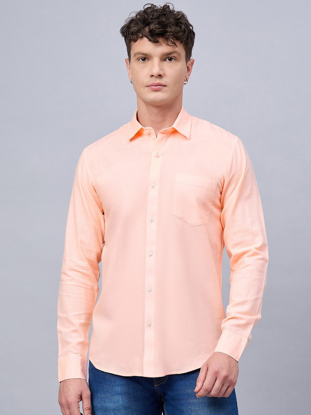 Men Peach Slub Cotton Shirt