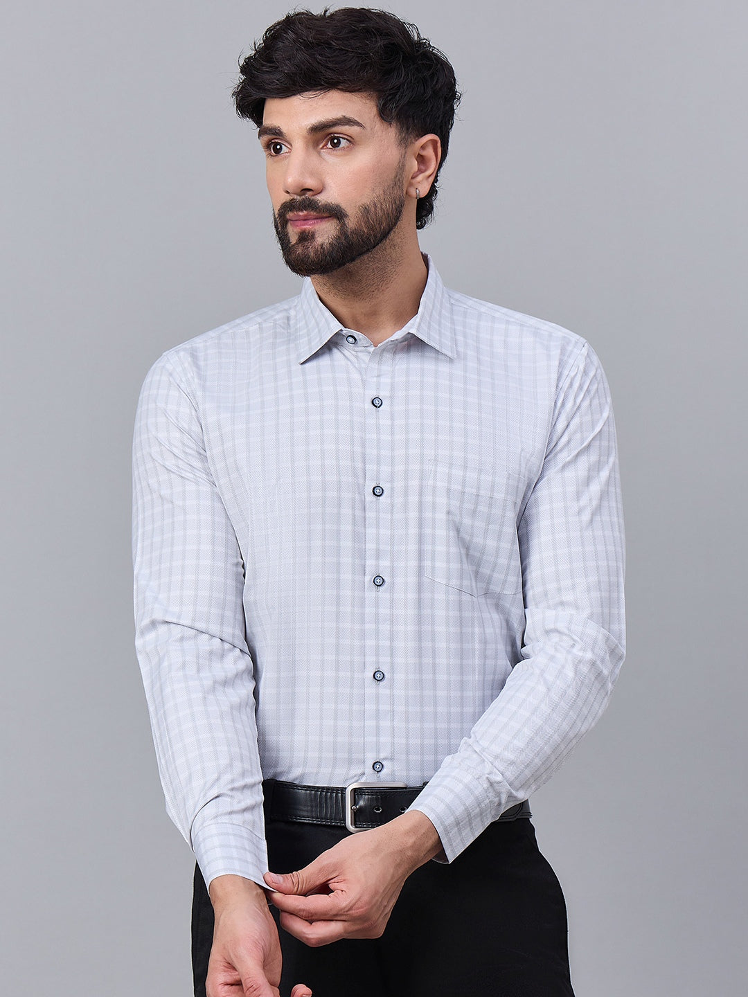 Men Mint Green Micro-Checkered Cotton Shirt
