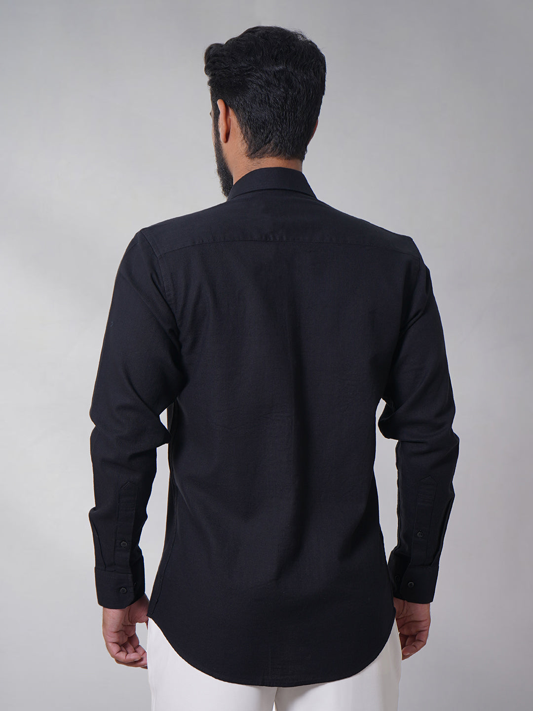 Men Classic Black Slub Cotton Shirt