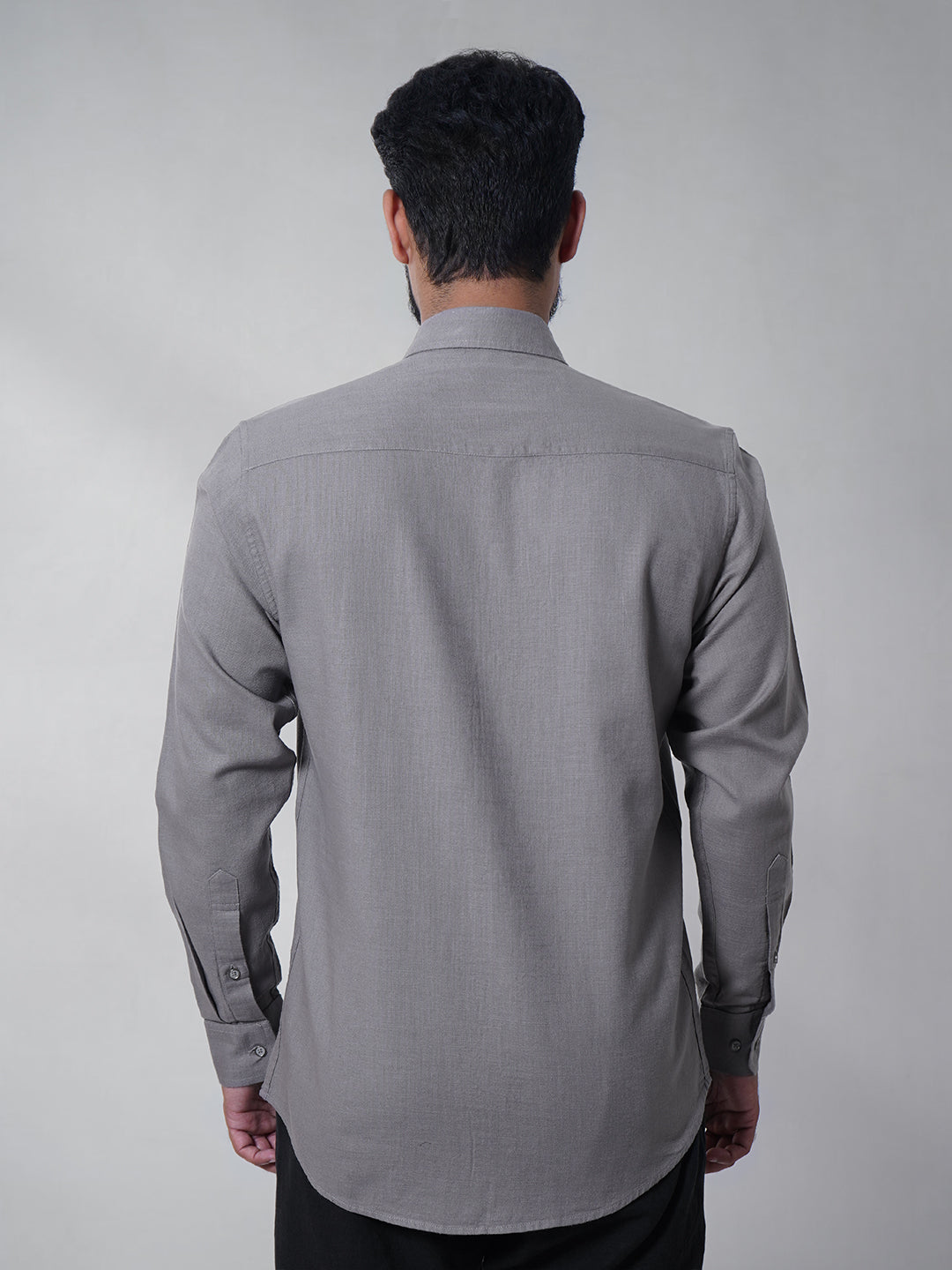 Men Classic Grey Slub Cotton Shirt