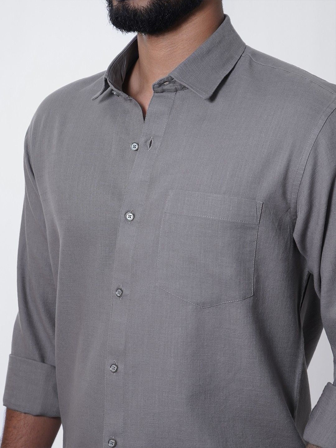 Men Classic Grey Slub Cotton Shirt
