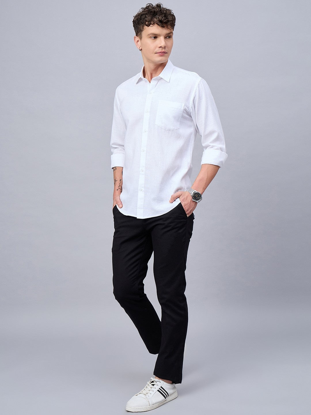 Mens Timeless White Slub Cotton Shirt