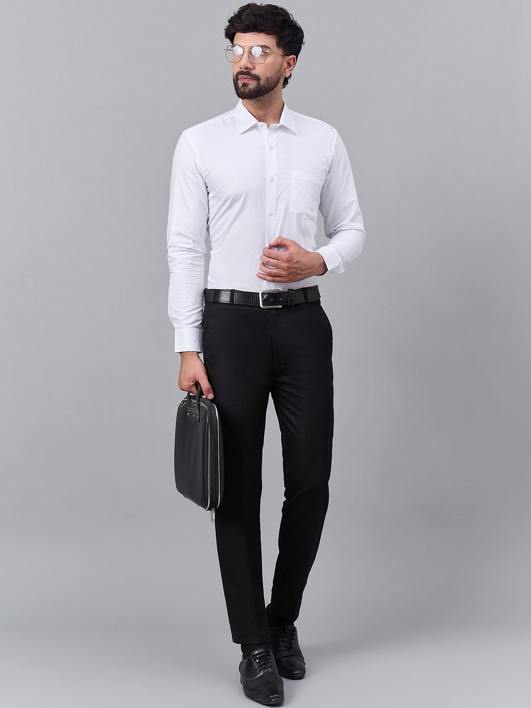 Men Classic White Textured Satin Shirt