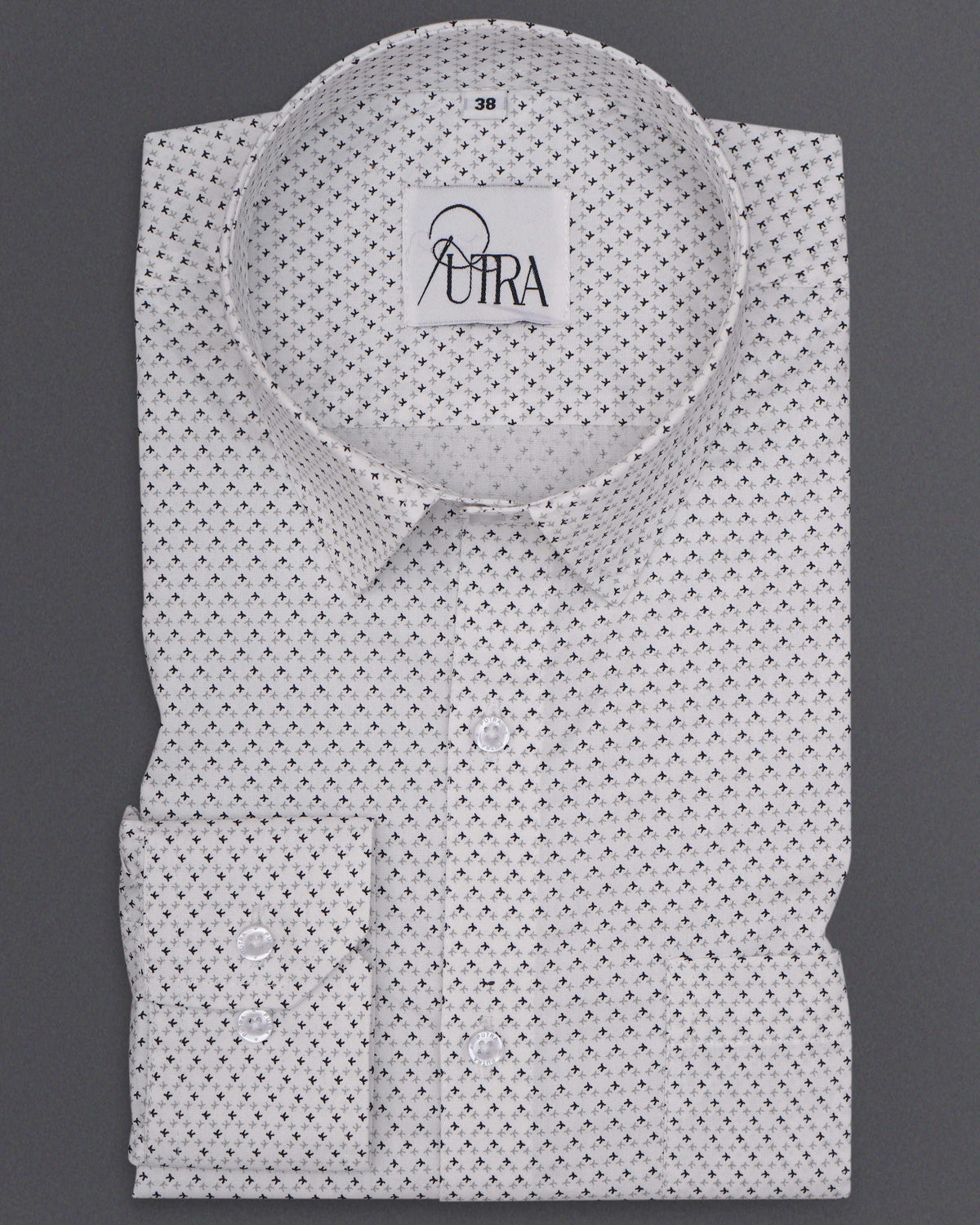 Men&#39;s White Printed Cotton Shirt