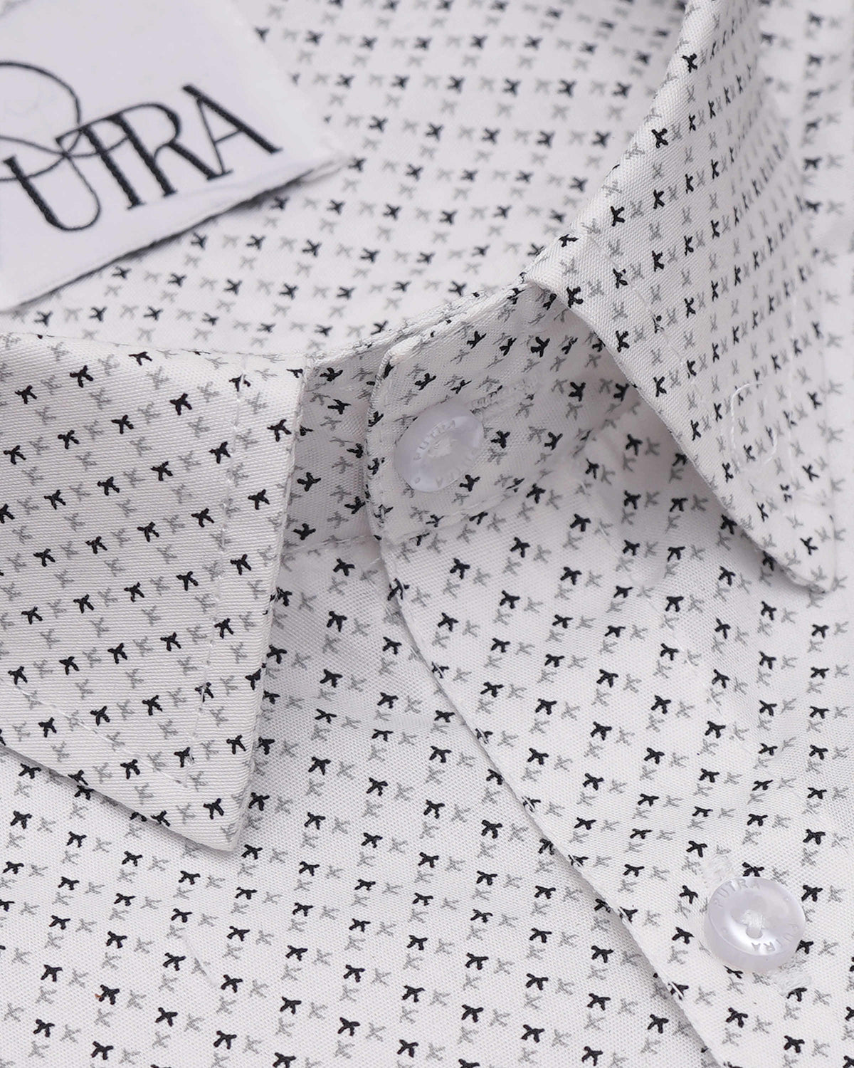 Men&#39;s White Printed Cotton Shirt