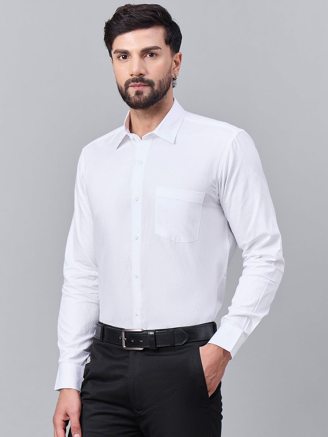 Men White Satin Textured Formal Shirt