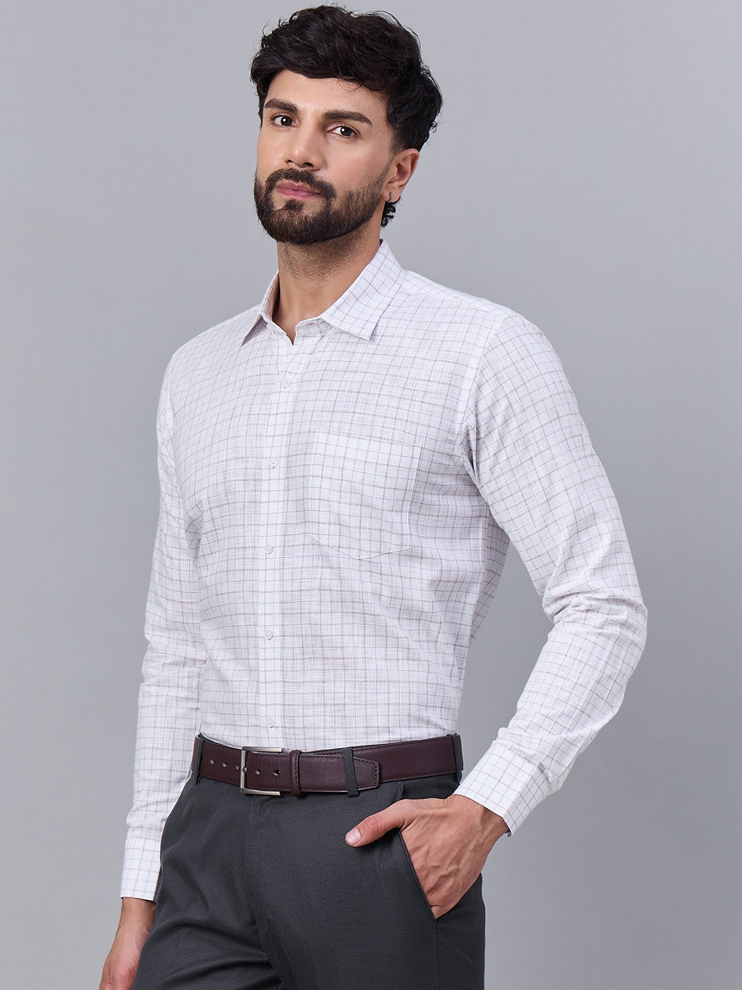 Men Premium White and Yellow Checked Slub Cotton Shirt