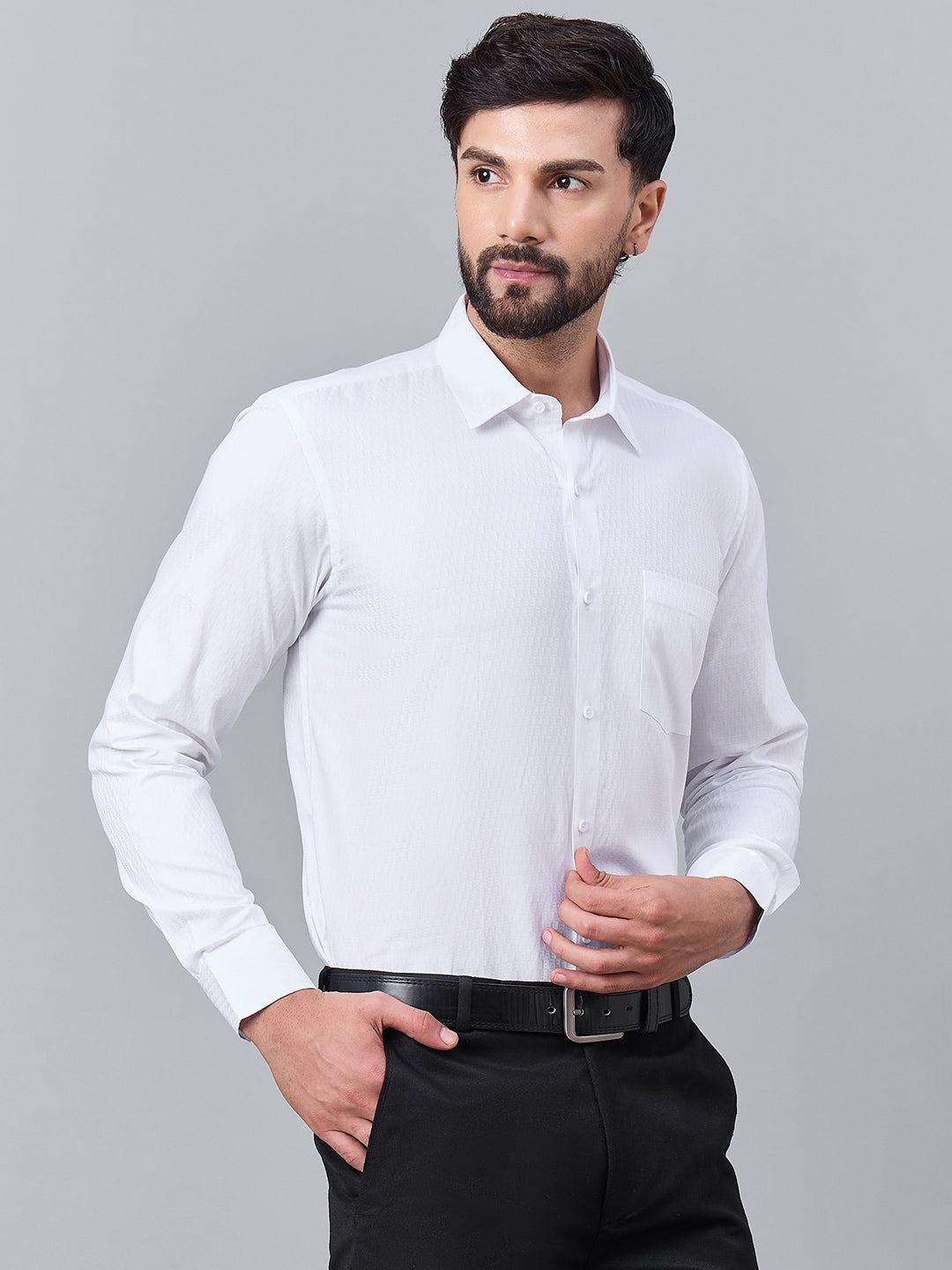 Men White Satin Textured Formal Shirt