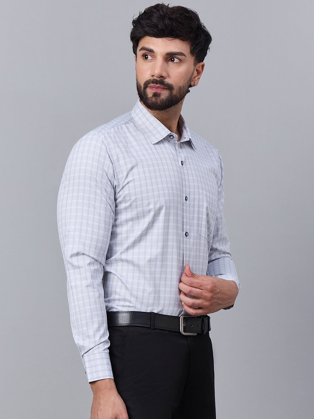 Men Mint Green Micro-Checkered Cotton Shirt