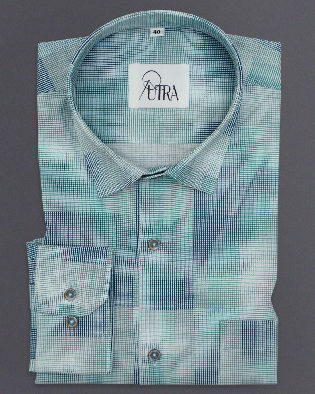 Elegant Green and Blue Multitone Checkered Lycra Shirt