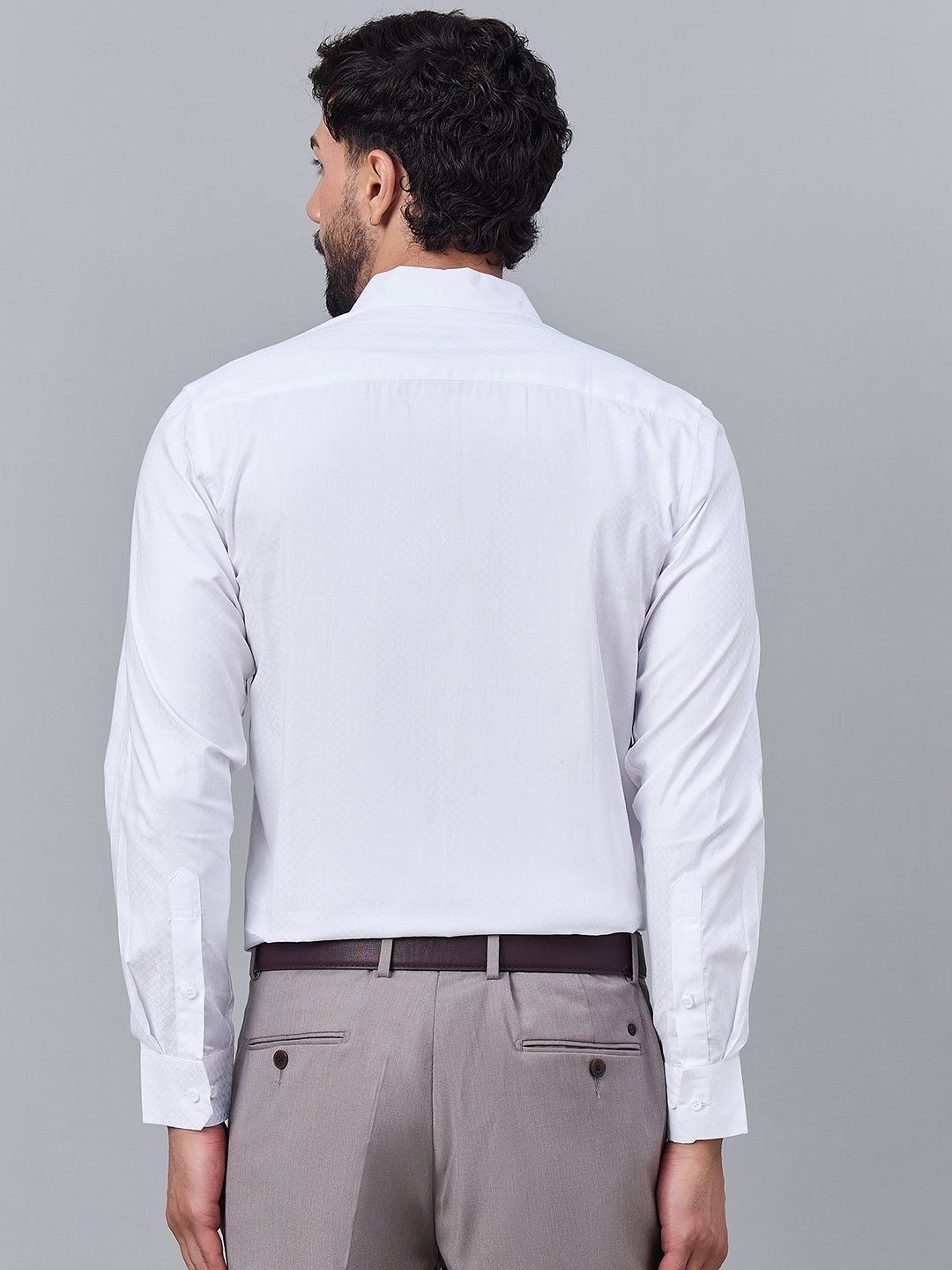 Men Premium White Satin Subtle Geometric Self-Design Shirt