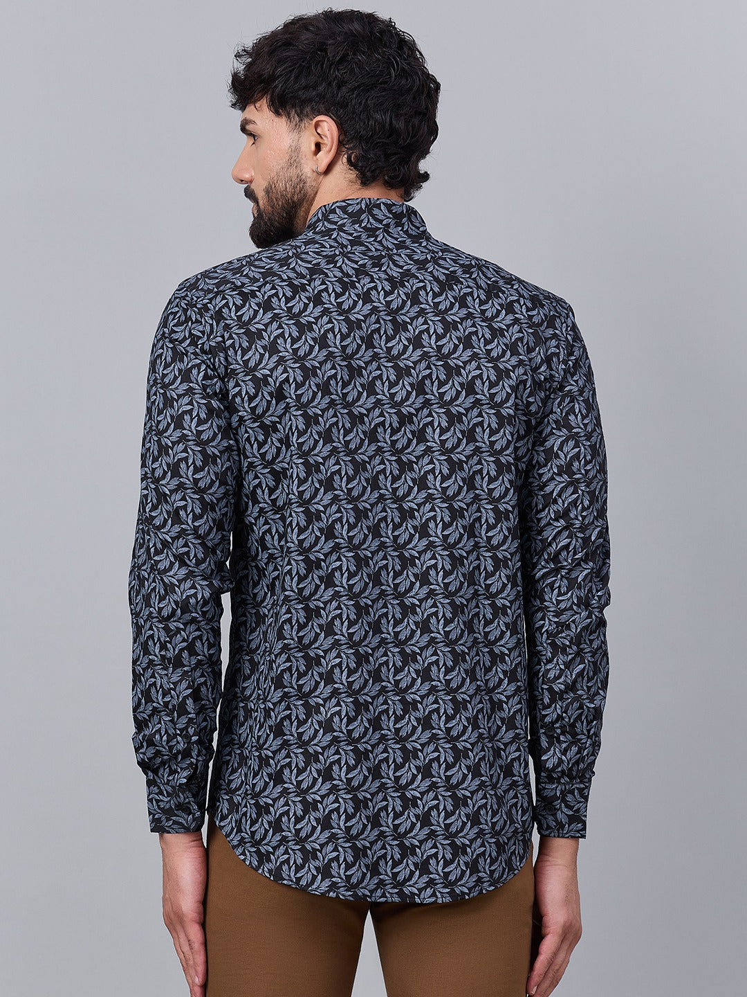 Black and Blue Cotton Leaf Print shirt