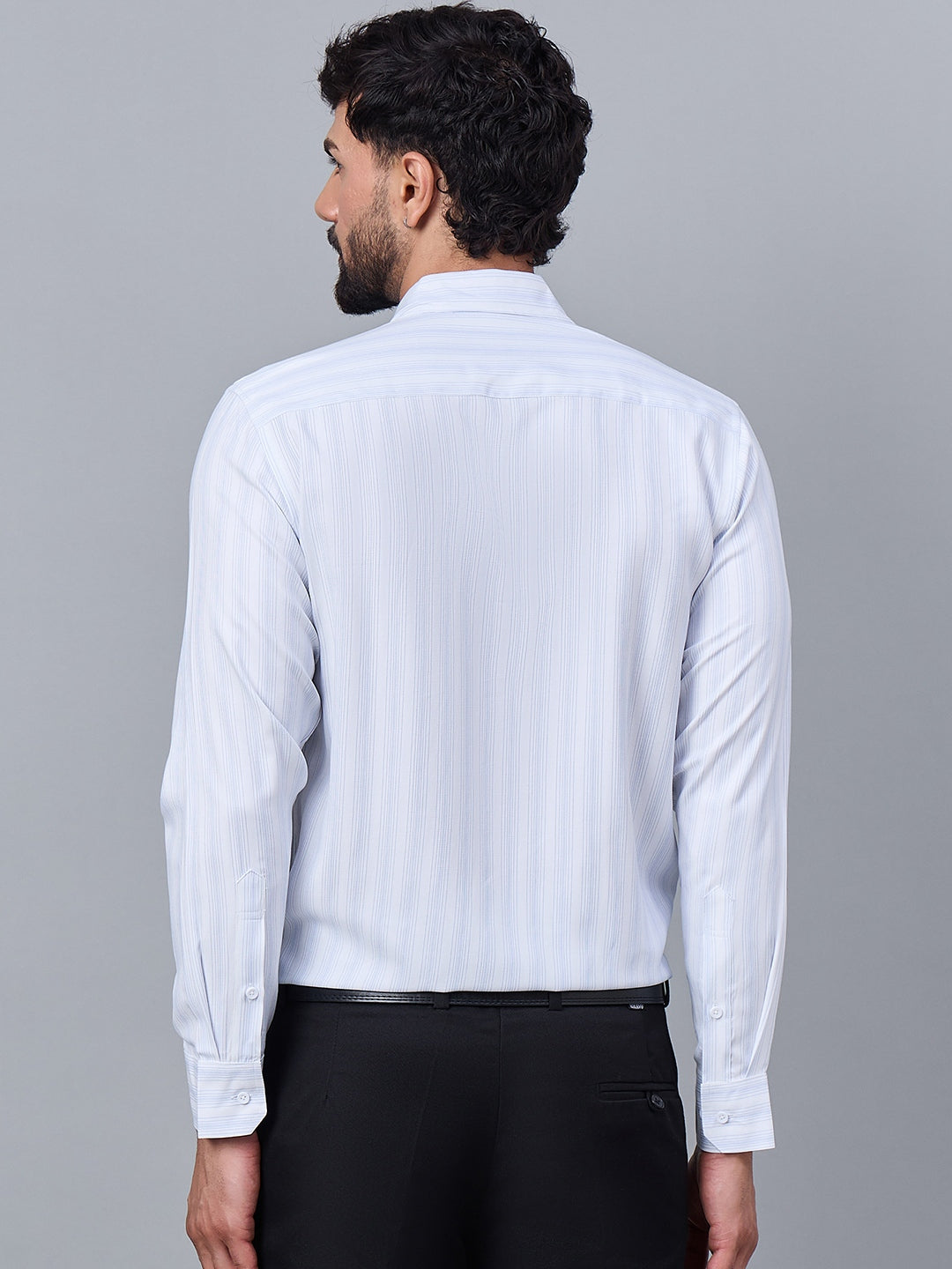 Men Classic Sky Blue Striped Satin Shirt