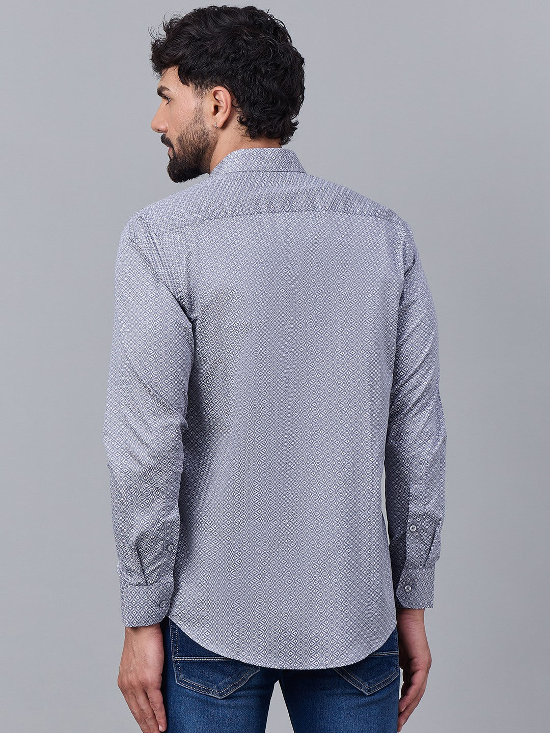 Men Classic Grey Satin Micro Diamond Print shirt