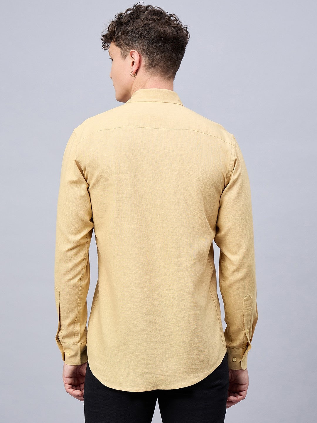 Men Mustard Beige Slub Cotton Shirt