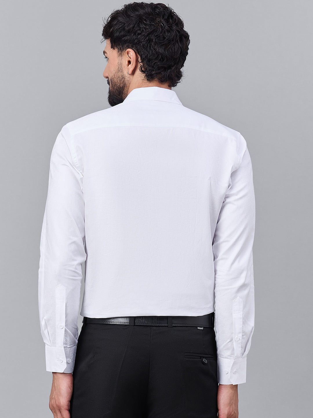 Men Classic White Textured Satin Shirt