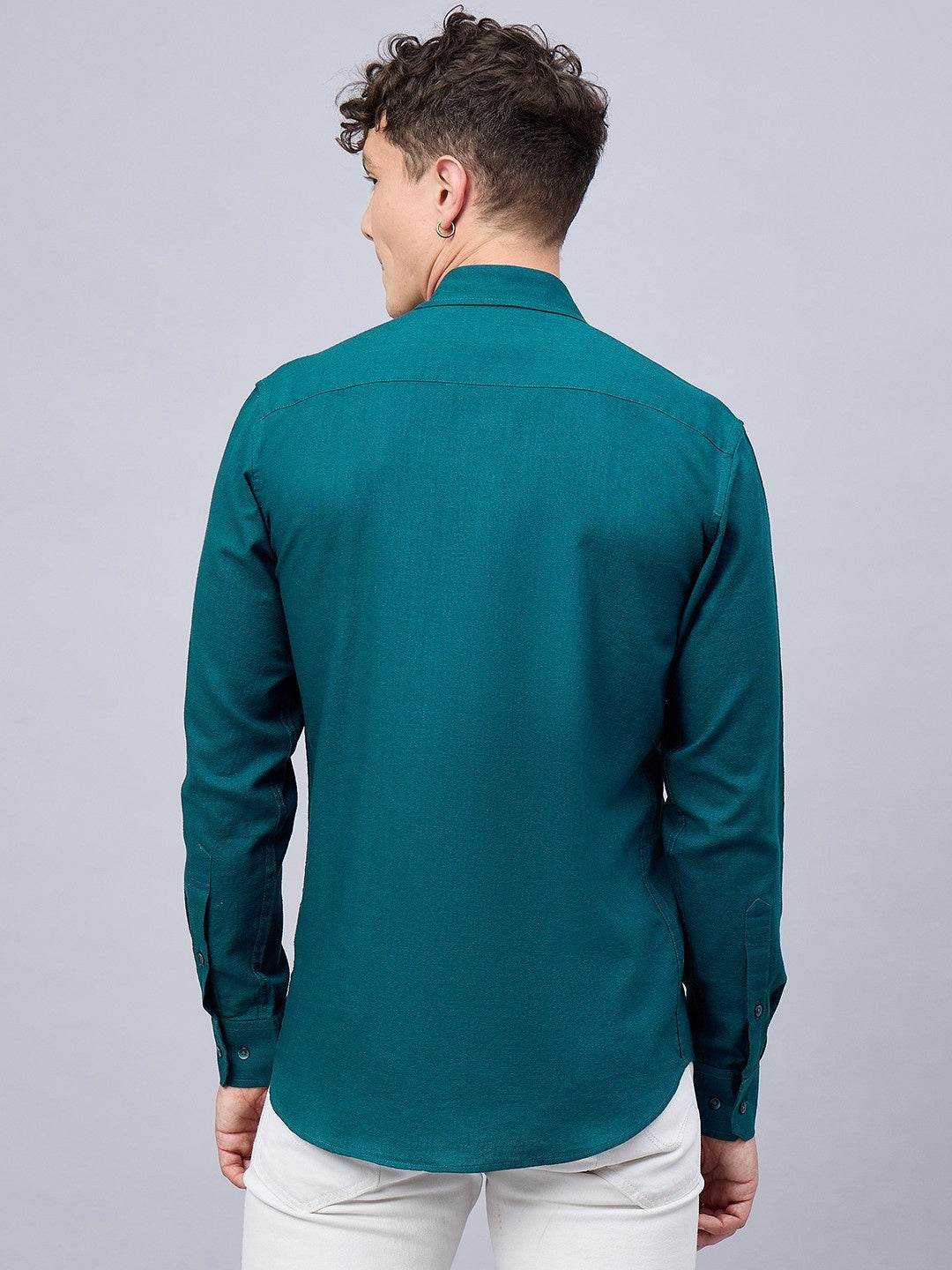 Men Deep Teal Slub Cotton Shirt