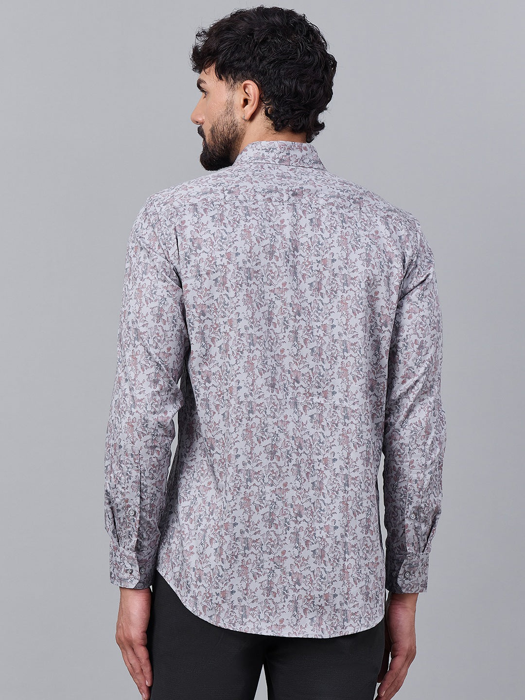 Men Subtle Pink and Grey Floral Cotton Shirt