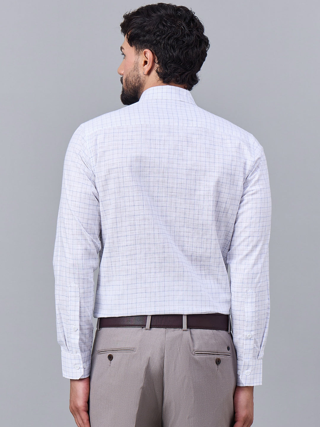 Men White and Blue Slub Checked Shirt