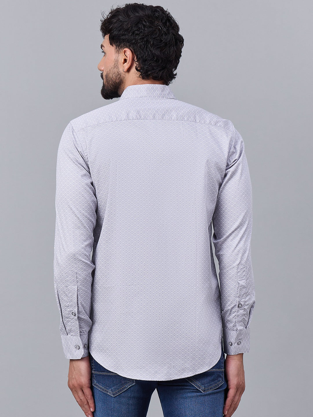 Elegant Grey Satin Printed Shirt with Geometric Pattern