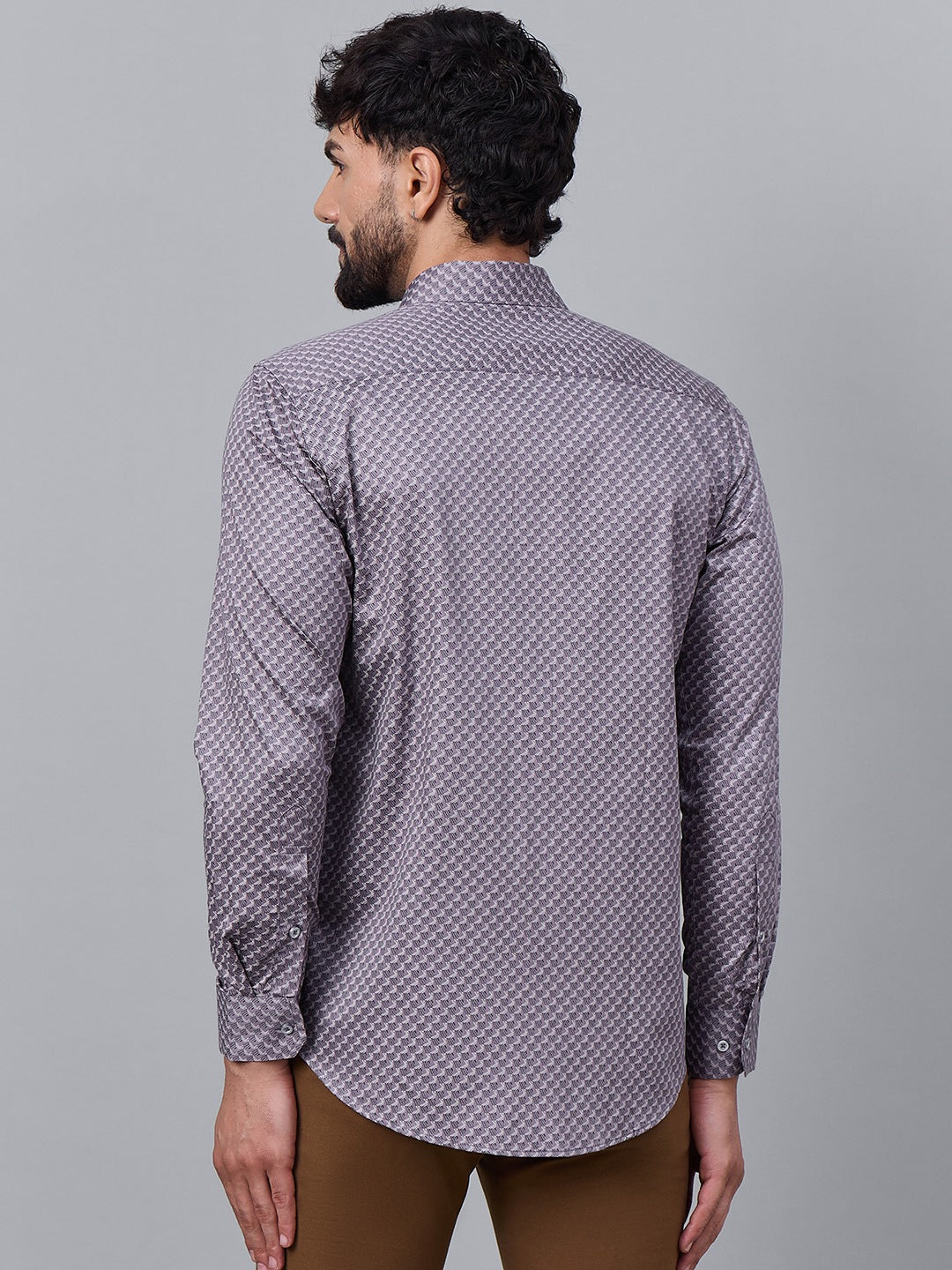 Men Elegant Mauve Geometric Satin Shirt