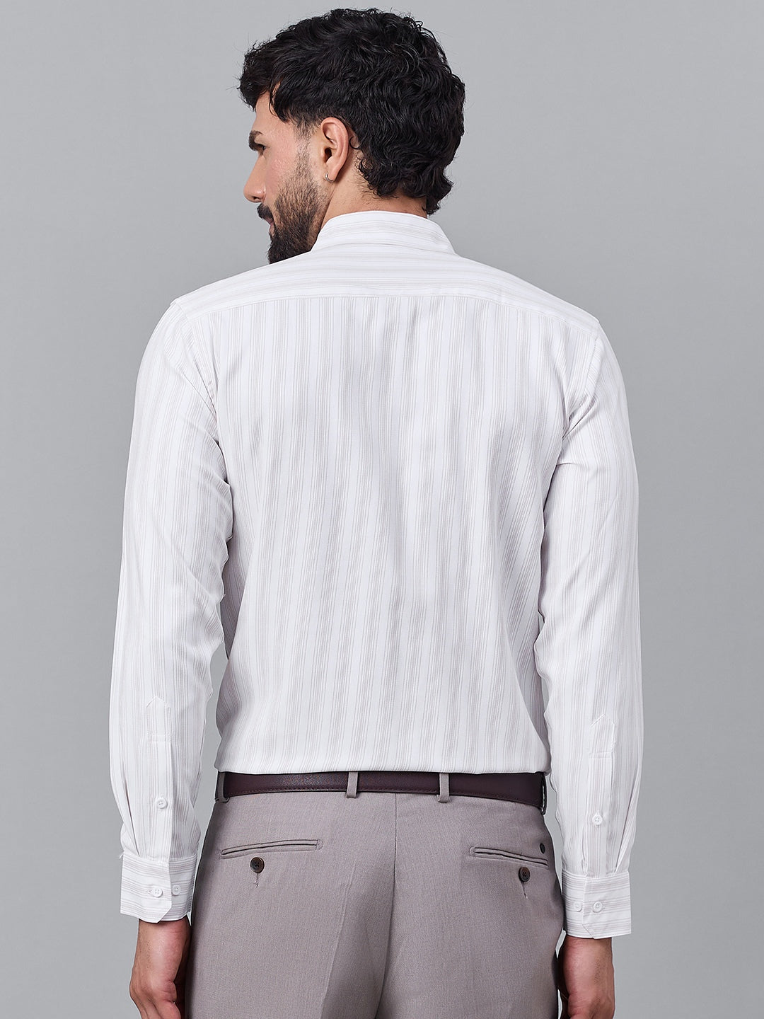 Elegant Cream And White Striped Satin Shirt for Men