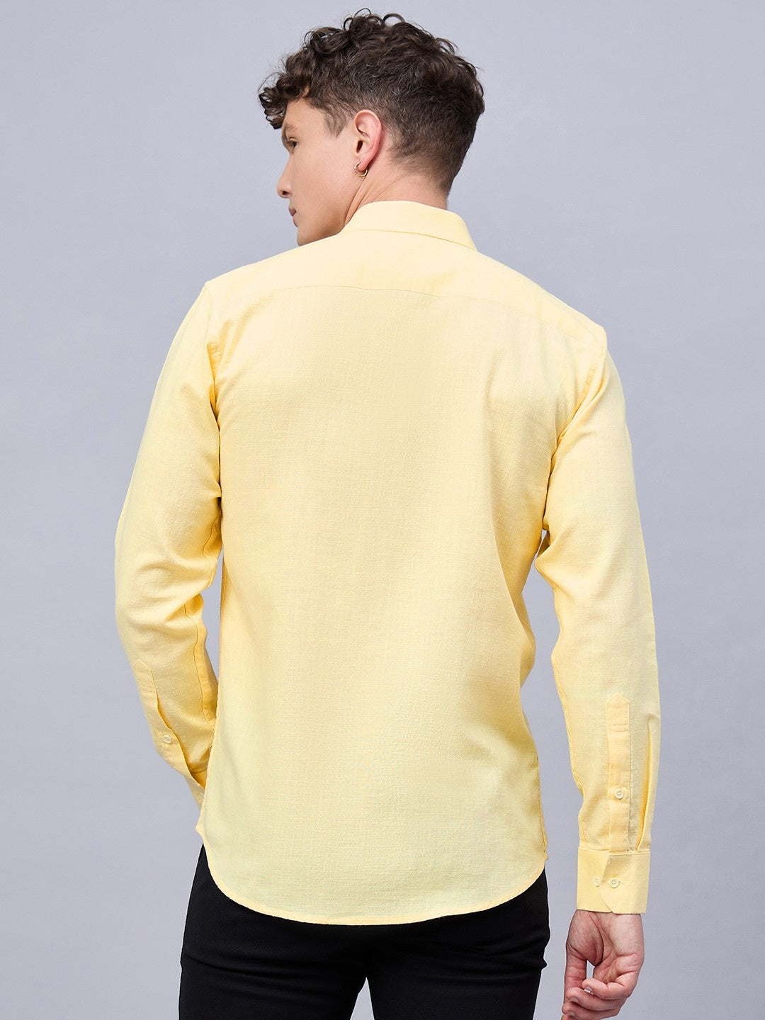 Men Yellow Slub Cotton Shirt