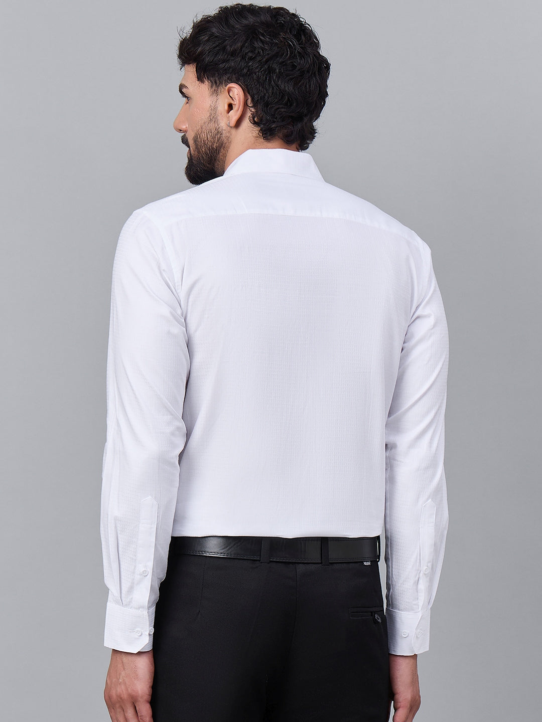 Men White Self-Textured Satin Formal Shirt