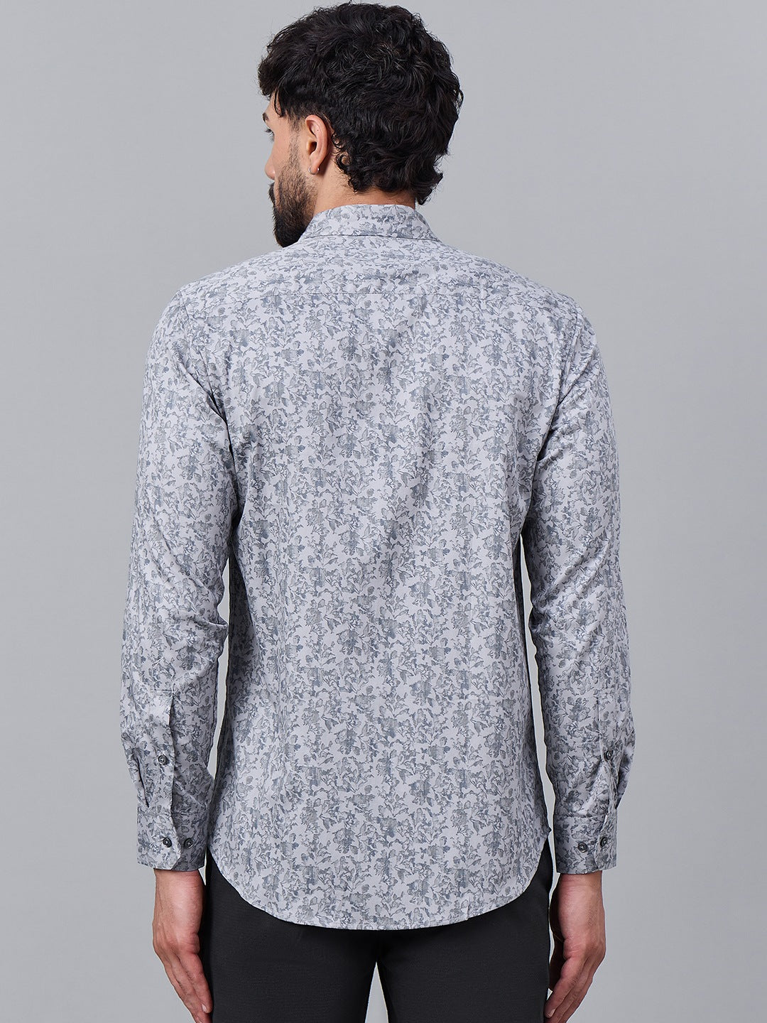 Men Grey Cotton Subtle Leafy Print Shirt