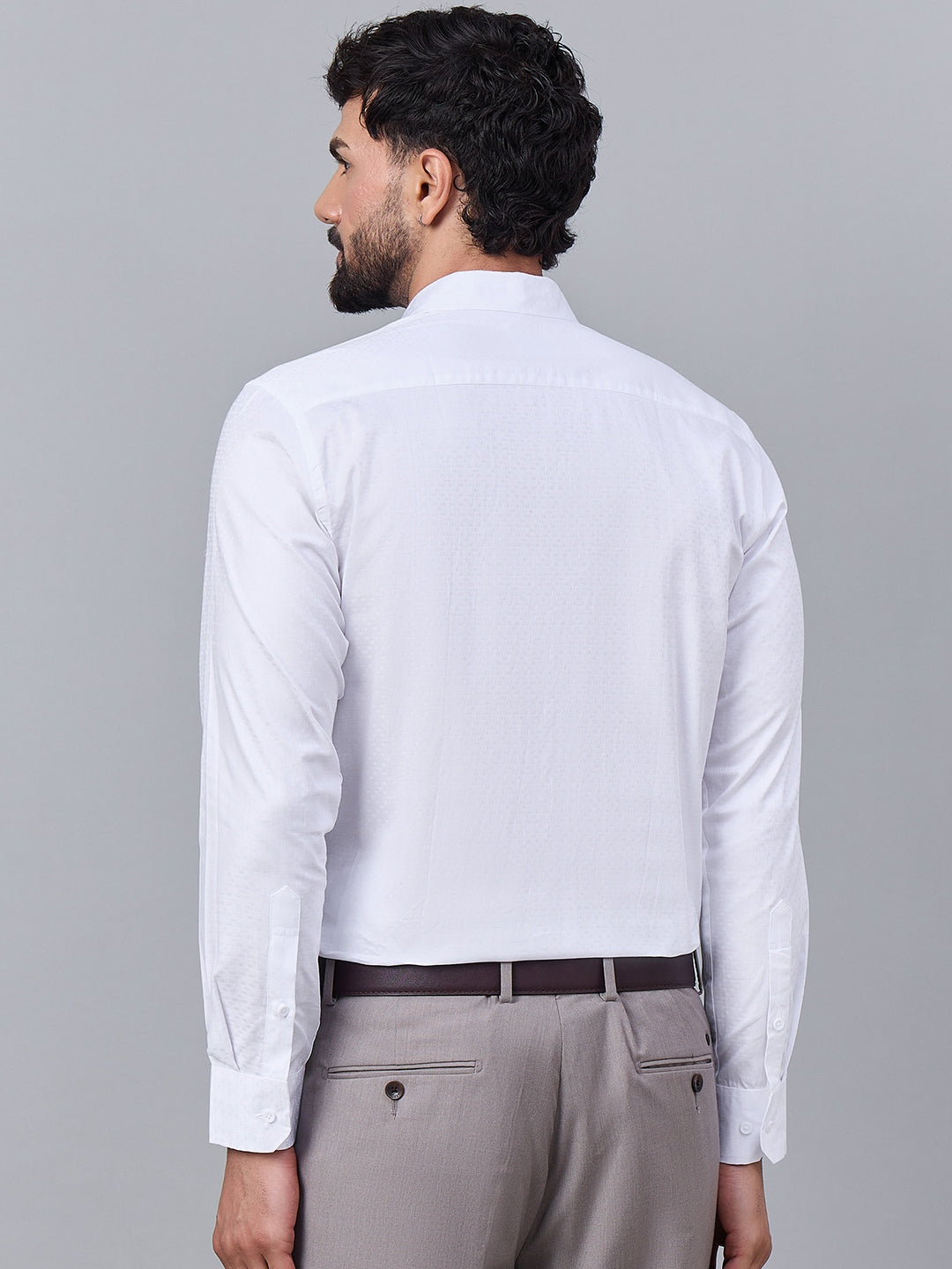Men Elegant White Satin Self-Texture Formal Shirt