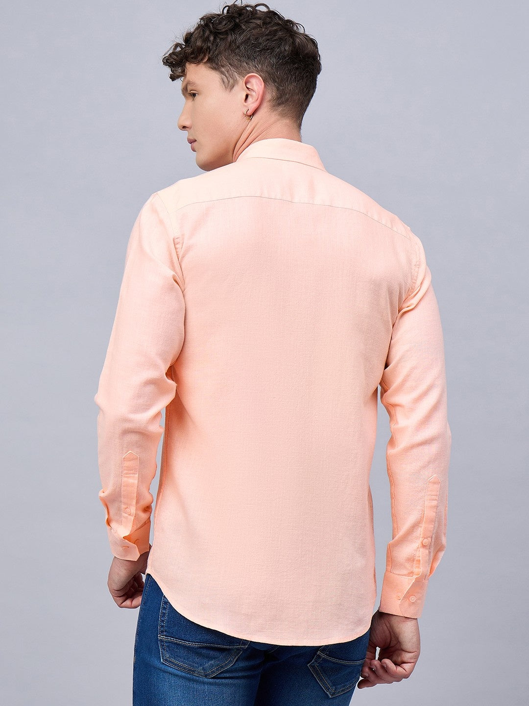 Men Peach Slub Cotton Shirt