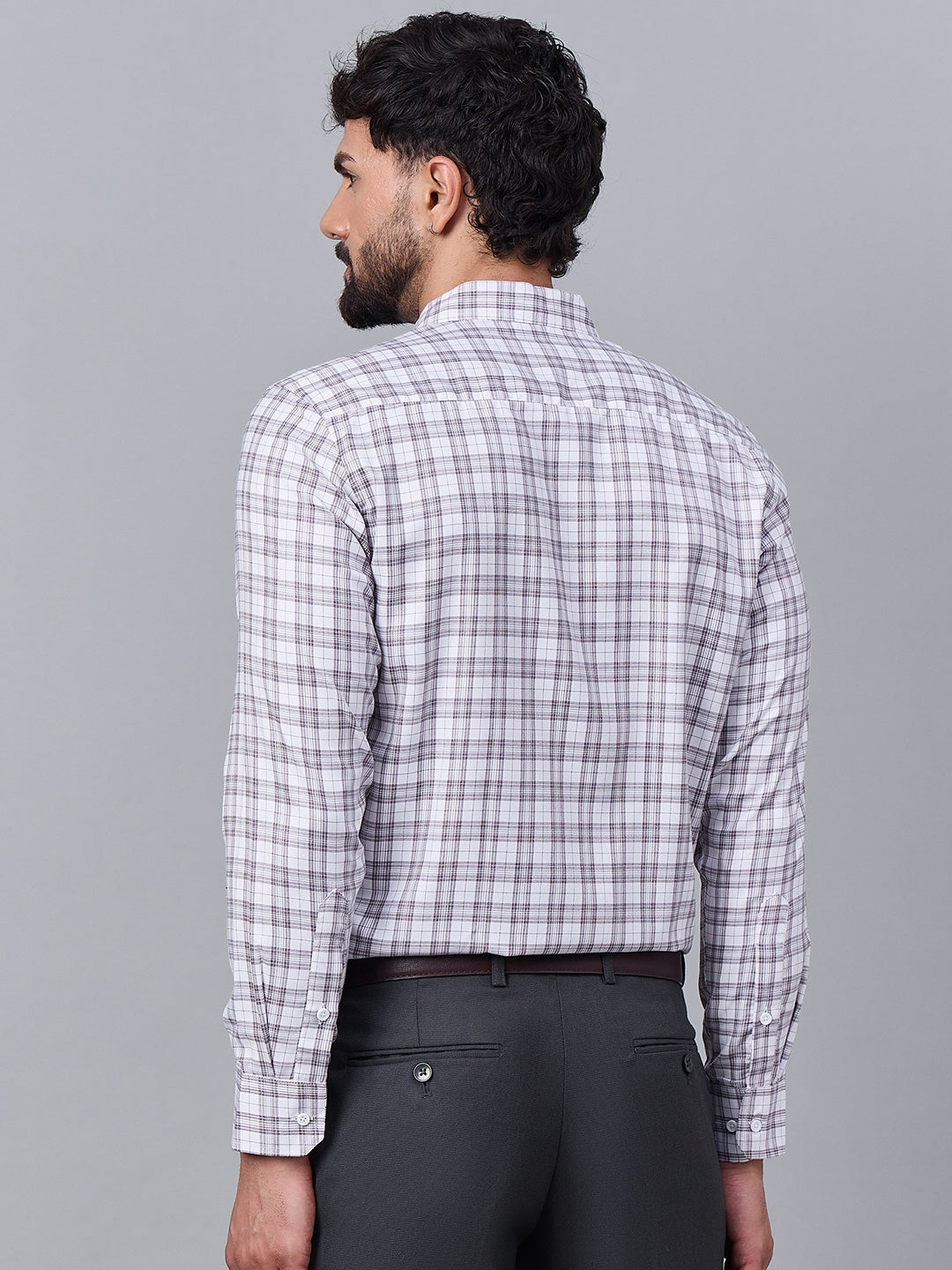 Mens Elegant White and Brown Checkered Shirt