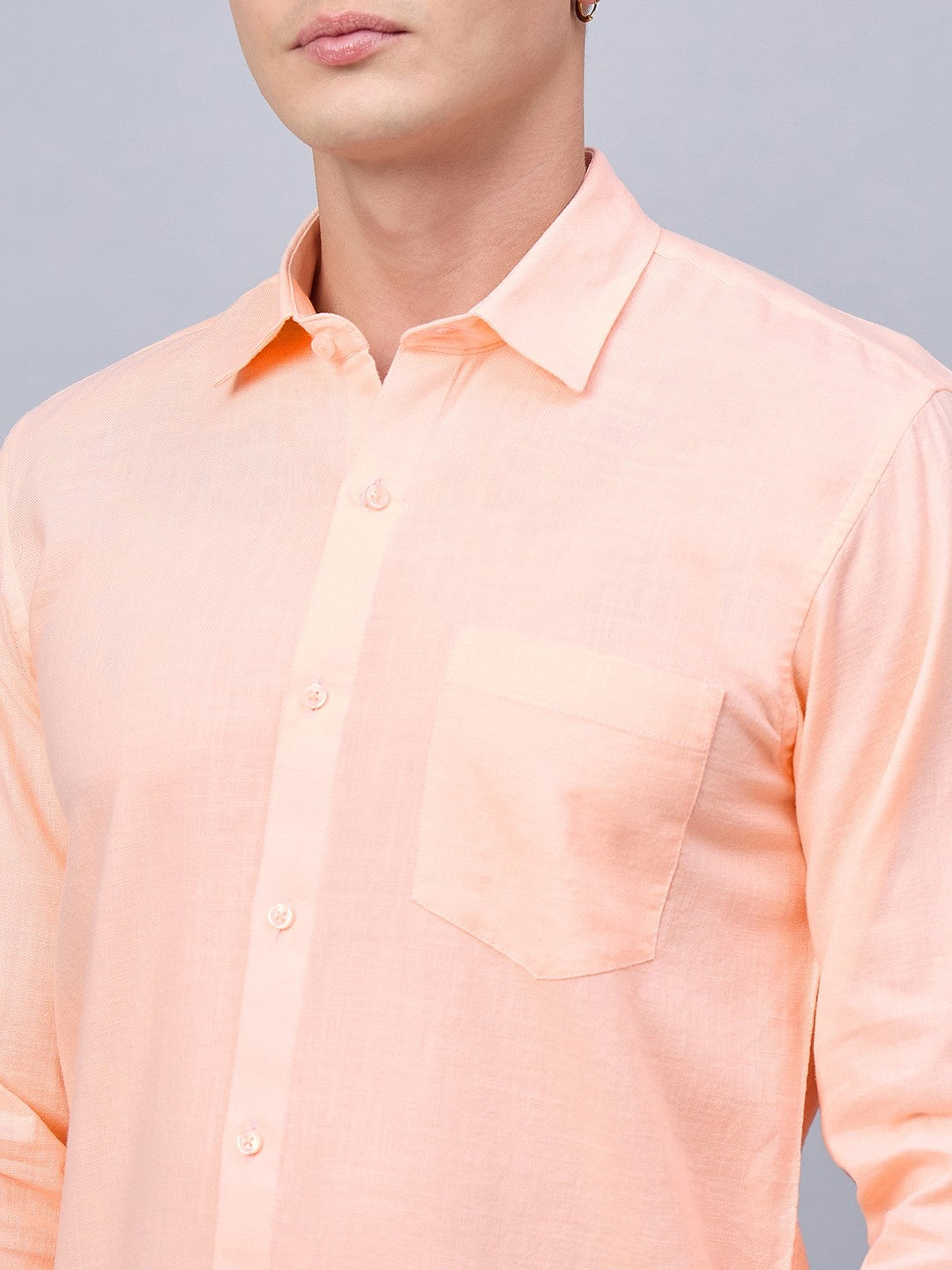 Men Peach Slub Cotton Shirt