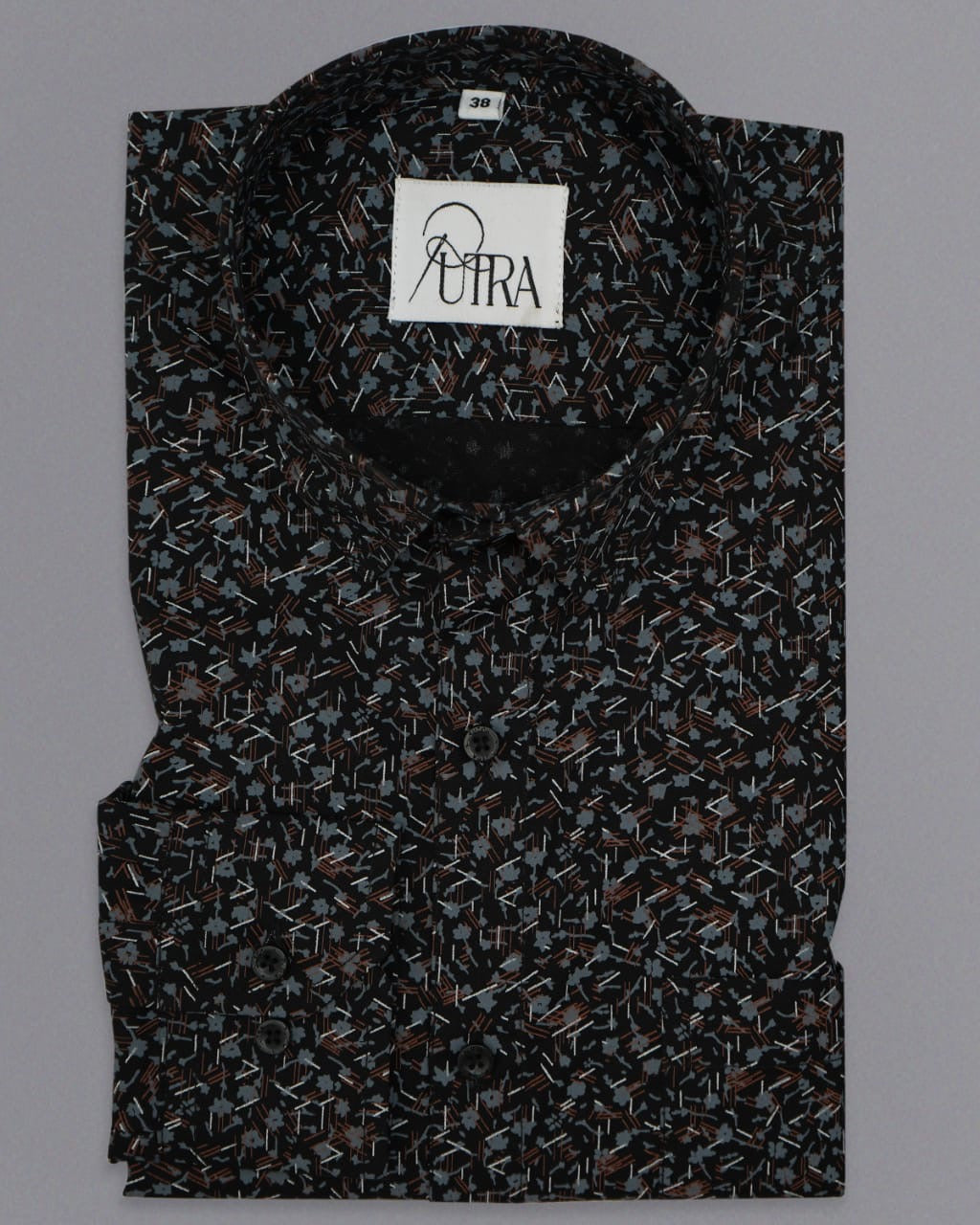 Men’s 100% Cotton Poplin Abstract Printed Shirt - Black &amp; Brown