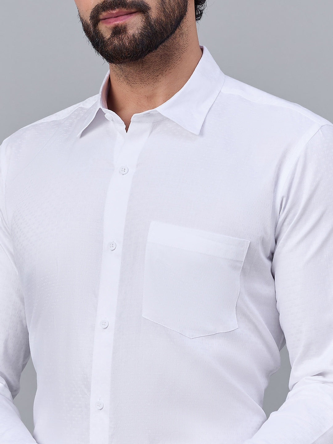 Men Elegant White Satin Self-Texture Formal Shirt