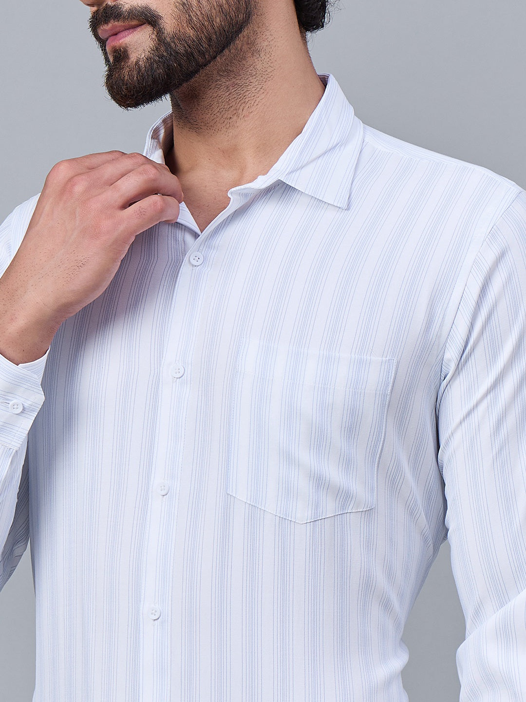 Men Classic Sky Blue Striped Satin Shirt