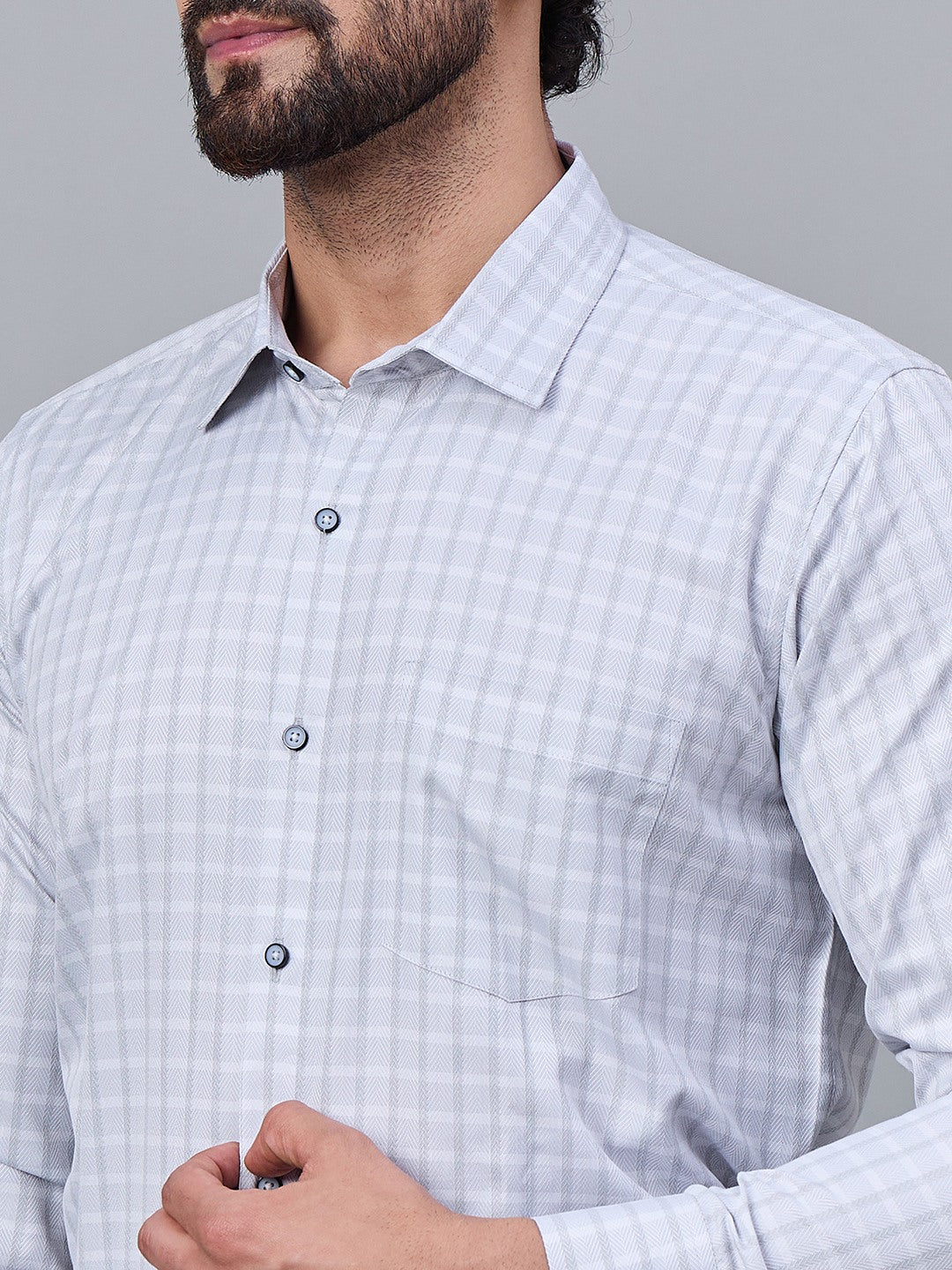Men Mint Green Micro-Checkered Cotton Shirt