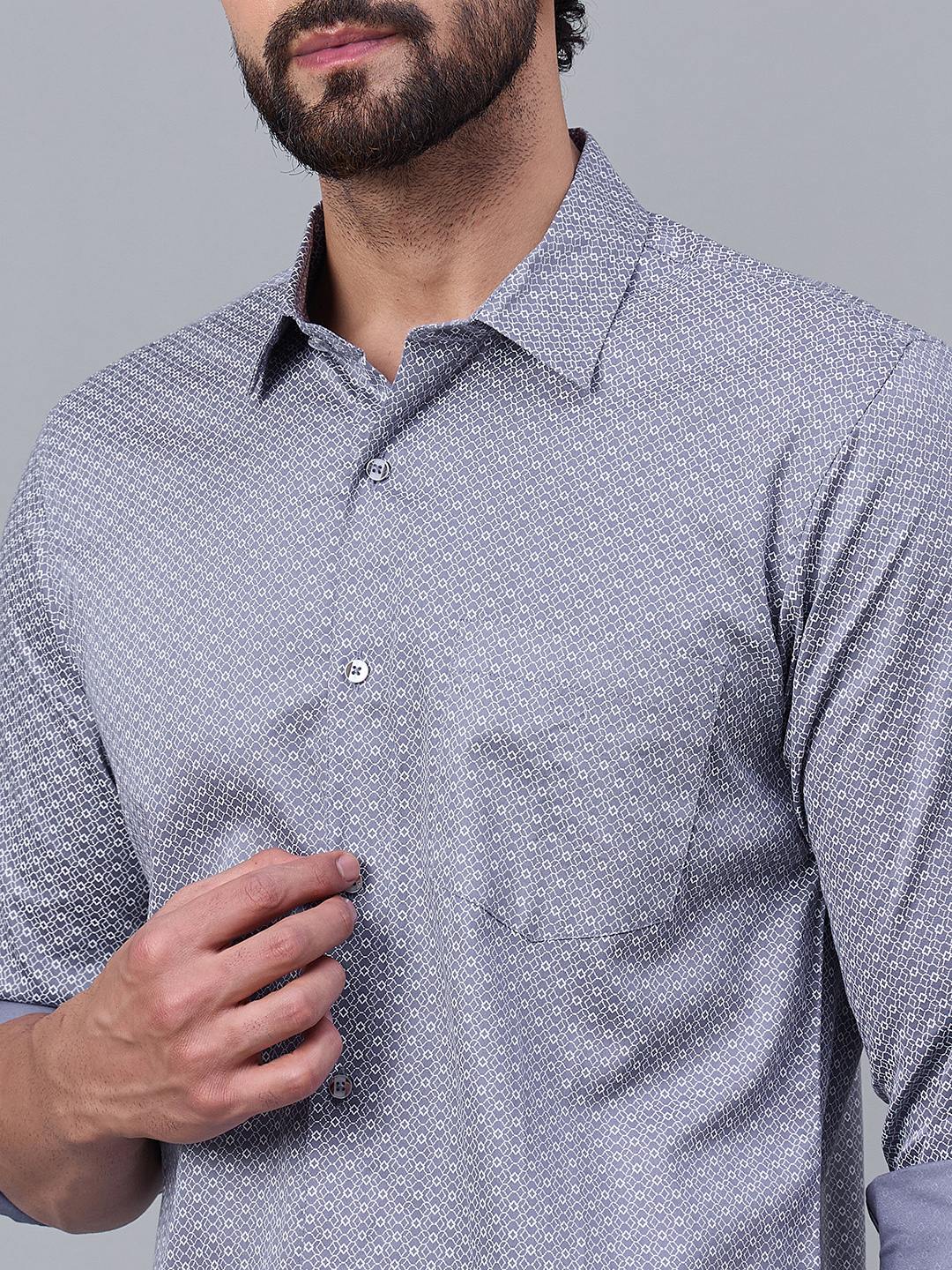 Men Classic Grey Satin Micro Diamond Print shirt
