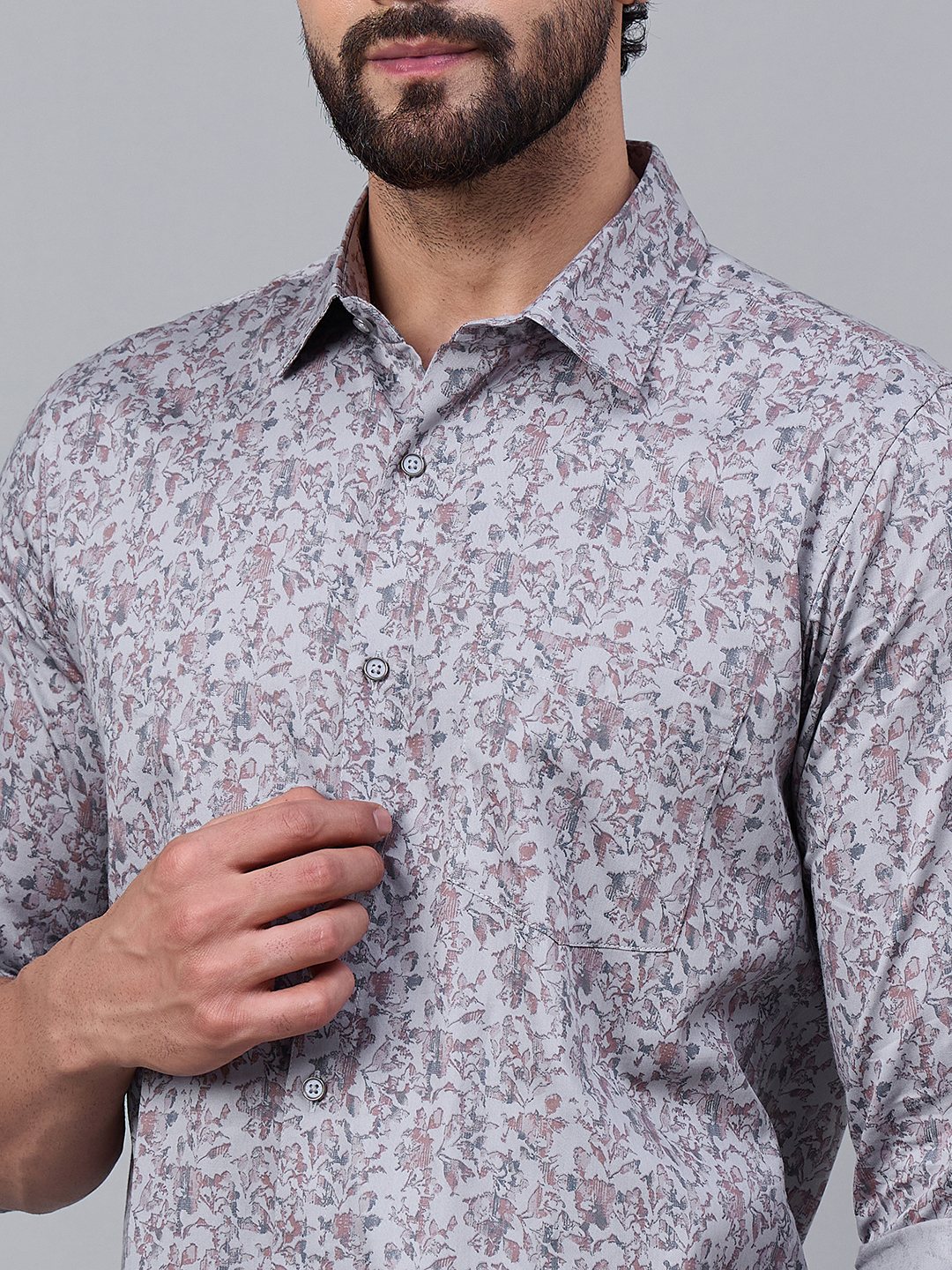 Men Subtle Pink and Grey Floral Cotton Shirt