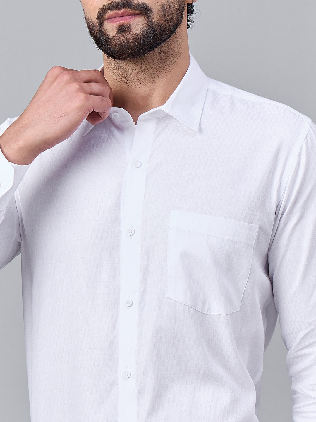 Men White Satin Textured Formal Shirt