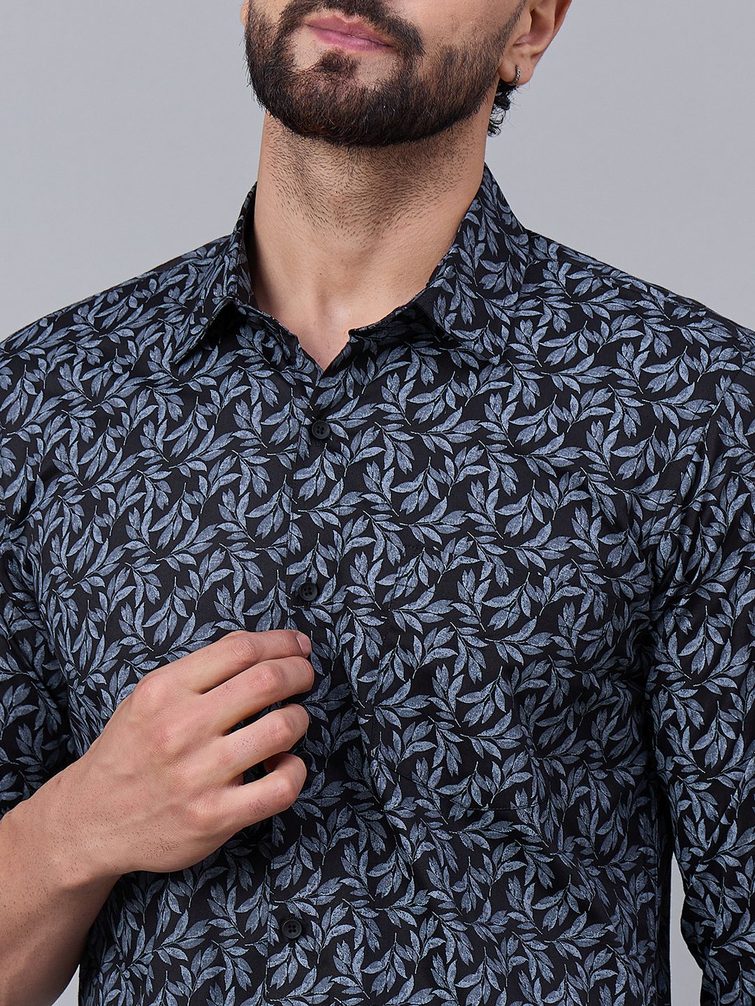 Black and Blue Cotton Leaf Print shirt