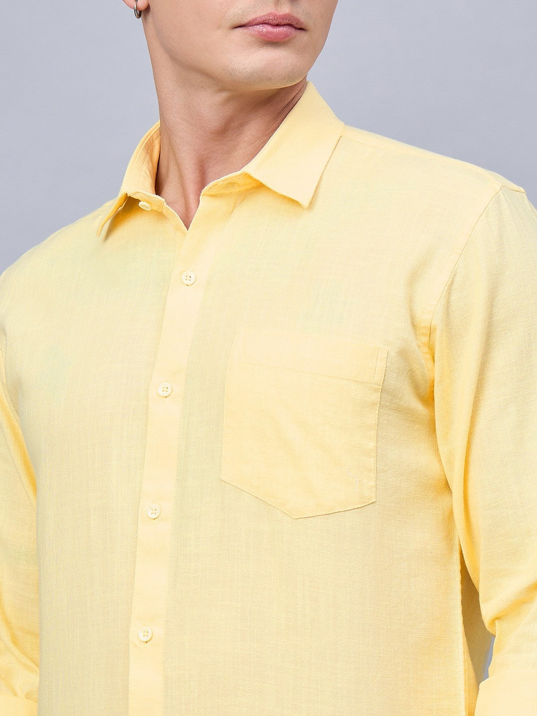 Men Yellow Slub Cotton Shirt