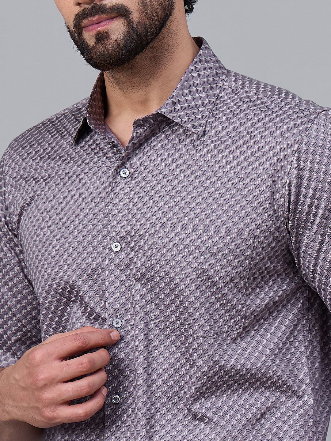 Men Elegant Mauve Geometric Satin Shirt